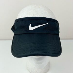 Nike Unisex Featherlight Dri-Fit Black White Swoosh Adjustable Visor